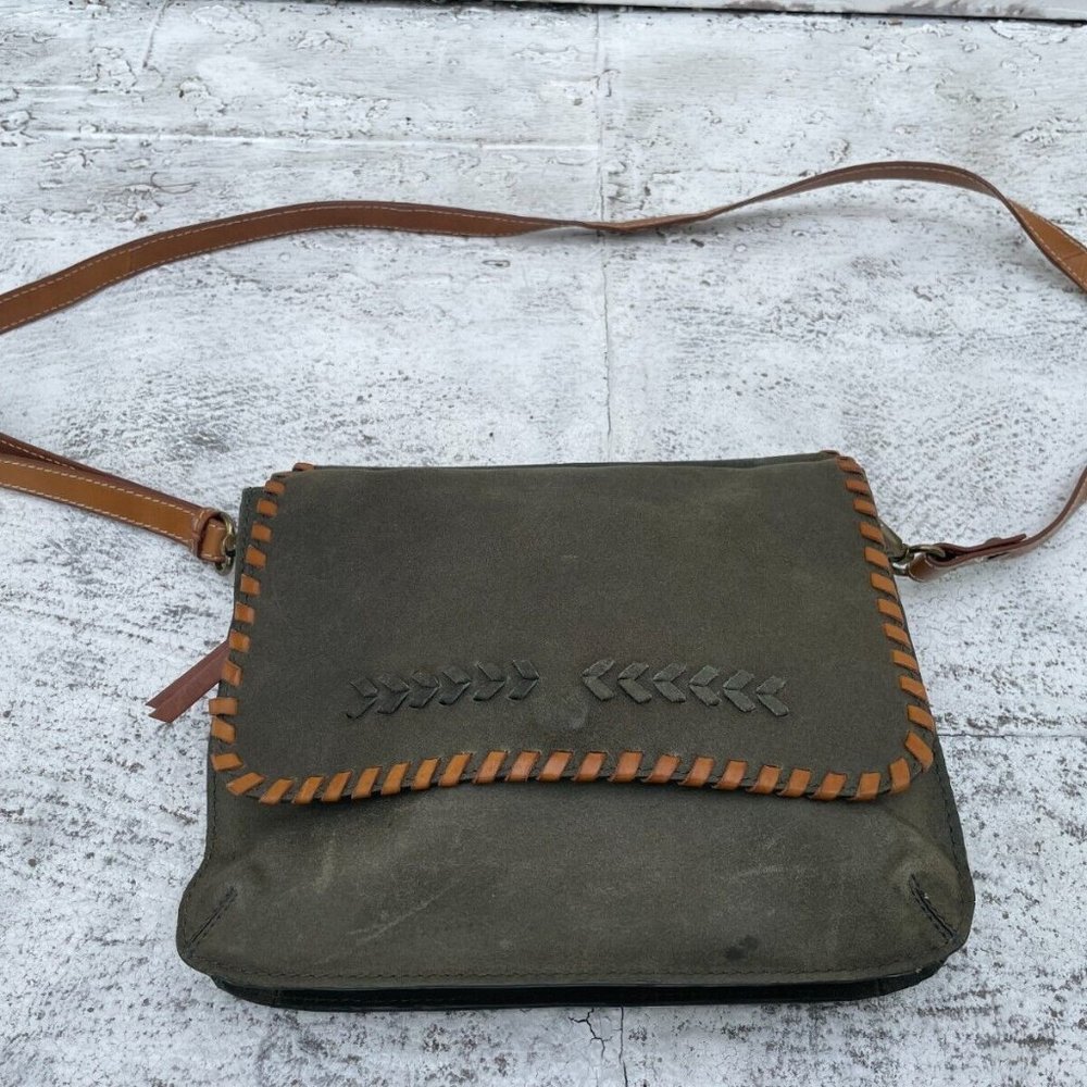 Nino Bossi Women Handbag Genuine Leather Green Suede Brown Strap Cross Body Bag - Picture 7 of 12